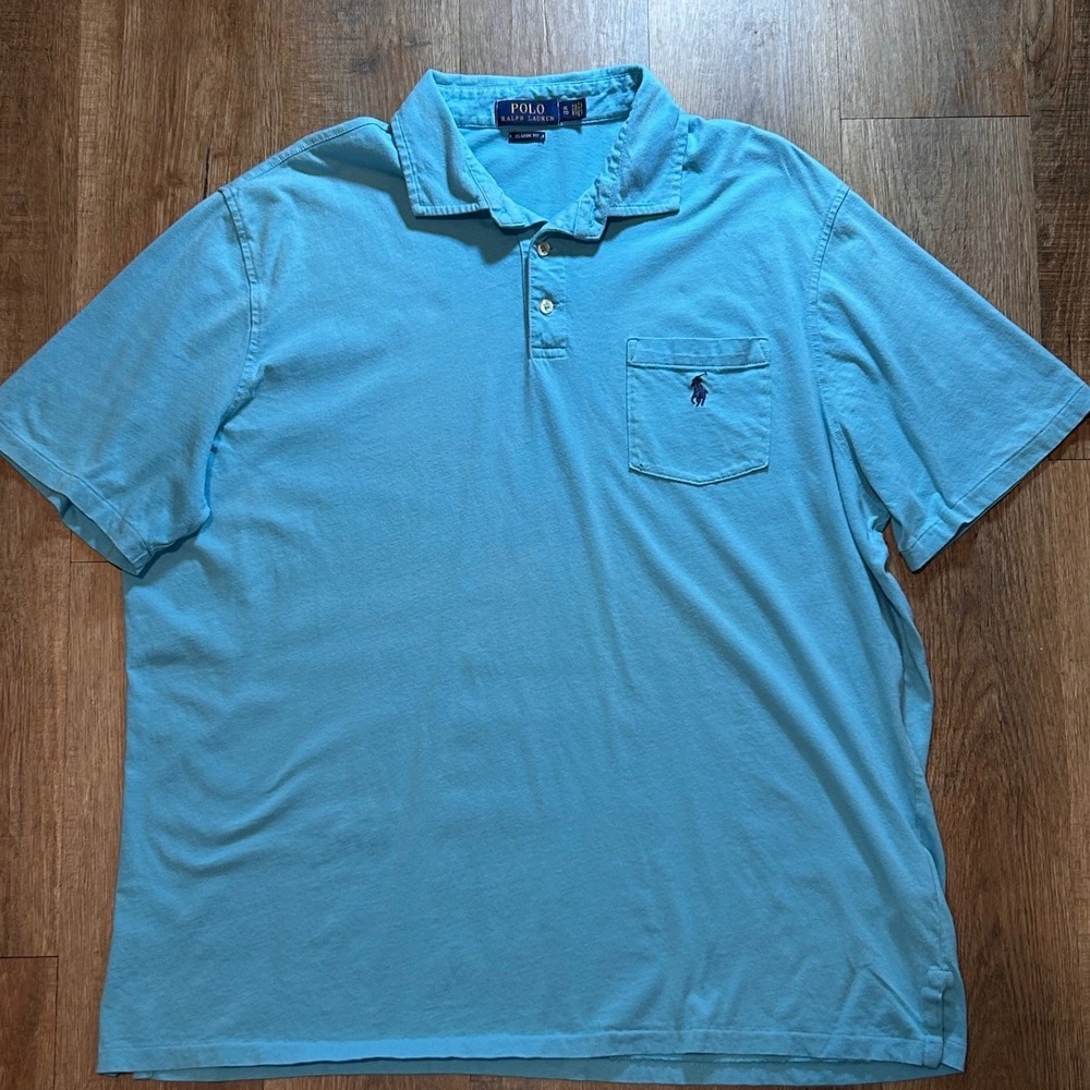 Polo Ralph Lauren Mens XL Classic Fit Light Blue Cotton Pocket Polo Shirt